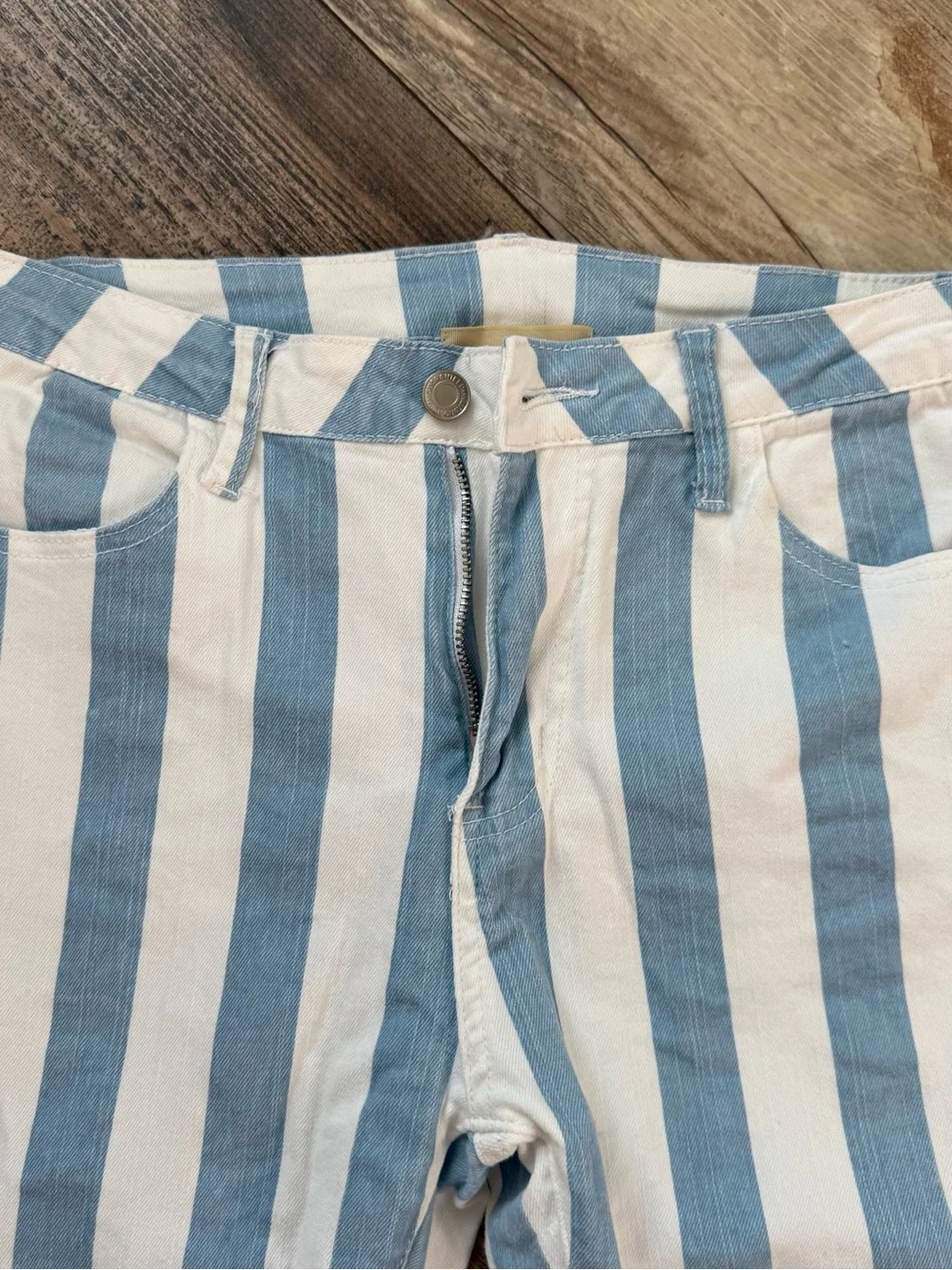 Judith March Light Blue & White Striped Bell-Bottom Jeans